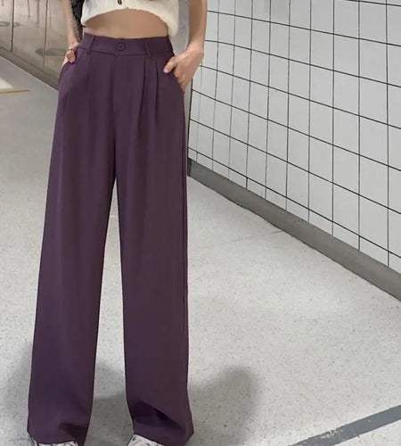 Purple Dropping Floor Pants For Women Spring Autumn 2023 Black High-waisted Suit Pants Versatile Straight Casual Yellow Trousers