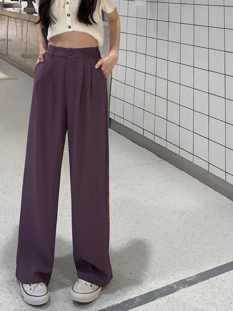 Purple Dropping Floor Pants For Women Spring Autumn 2023 Black High-waisted Suit Pants Versatile Straight Casual Yellow Trousers