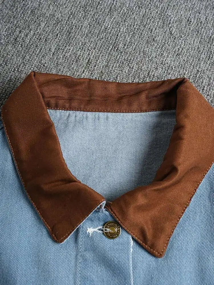 Green Denim Color-block Big Size Casual Jacket New Lapel Long Sleeve Women Coat Fashion Tide Spring Autumn 2025 CP3516