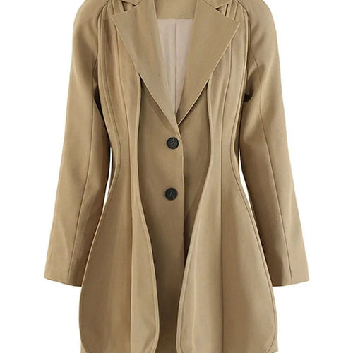 Load image into Gallery viewer, Women Khaki Irregular Spliced Shaped Elegant Blazer New Lapel Long Sleeve Jacket Fashion Tide Spring Autumn 2025 CPDB255
