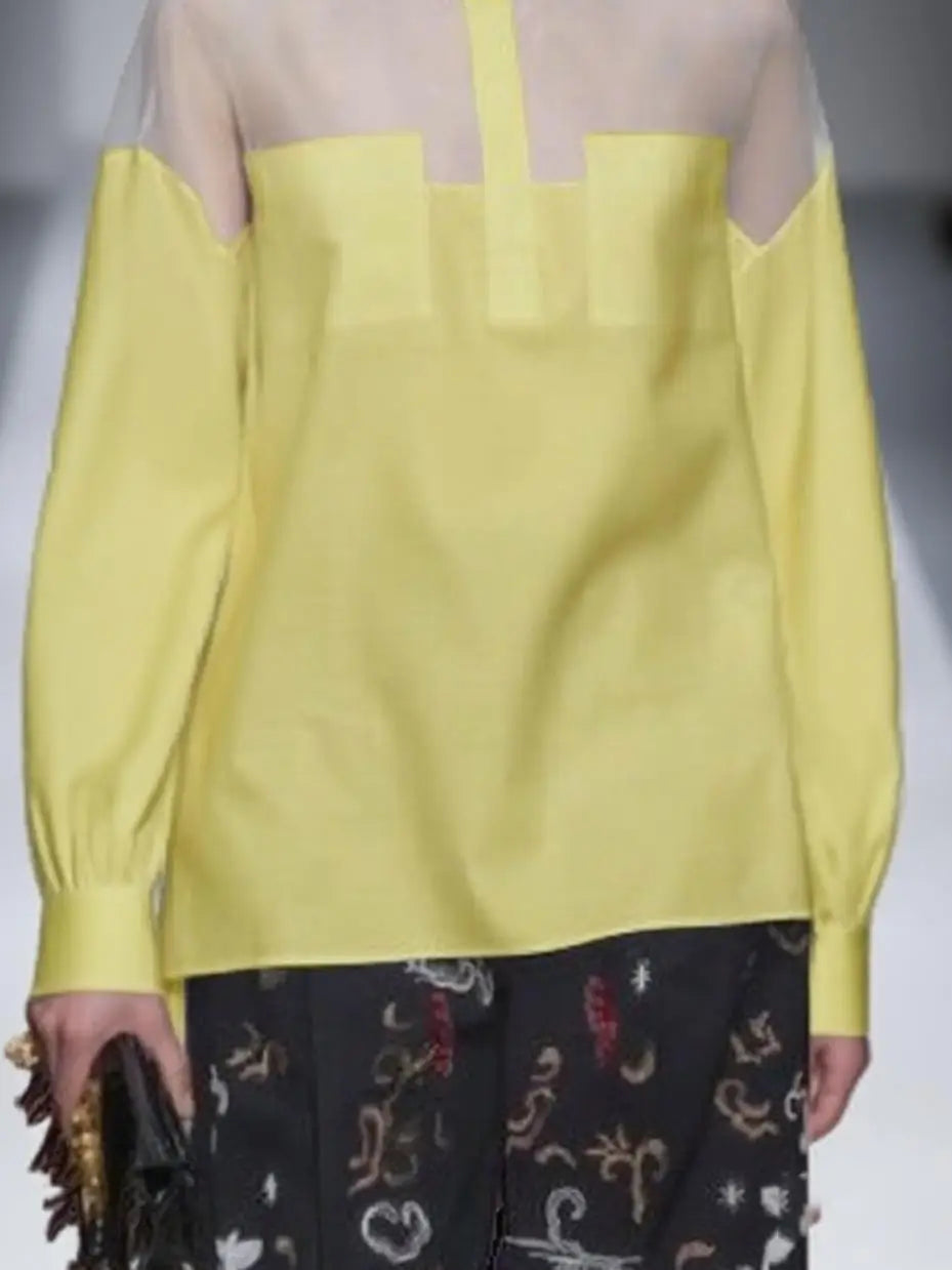 Summer Fall See-through Blouses for Women 2025 New Casual Loose Lapel Long Sleeves Office Lady Shirts Tops and Blouses