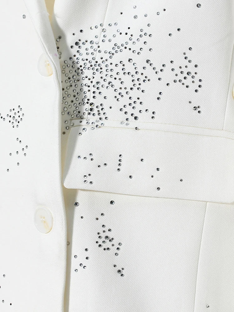 Women Black Rhinestones Shining Big Size Elegant Blazer New Lapel Long Sleeve Jacket Fashion Spring Autumn 2025 7AB3822