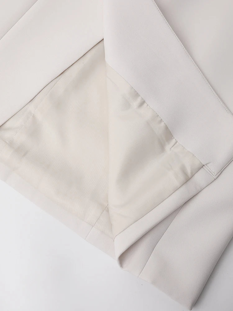 Women Beige Irregular Hem Buckle Long Elegant Blazer New Lapel Long Sleeve Jacket Fashion Tide Spring Autumn 2025 CPDB133