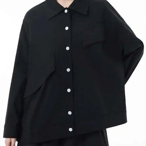 Load image into Gallery viewer, Women Blue Big Size Irregular Casual Blouse New Lapel Long Sleeve Loose Fit Shirt Fashion Tide Spring Autumn 2025 1DH3555
