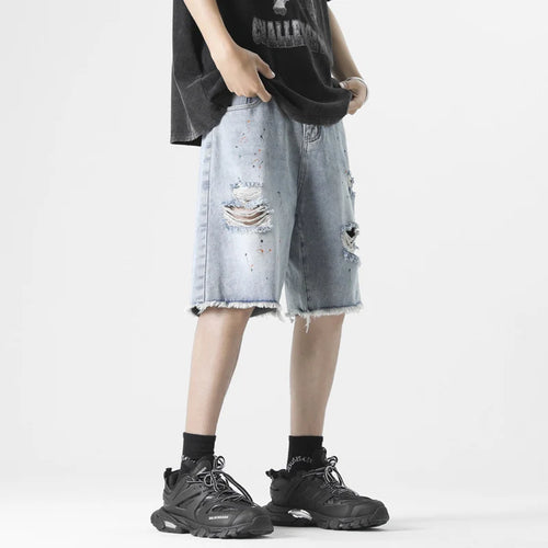 Load image into Gallery viewer, Men&#39;s Ripped Denim Shorts Solid Color Summer New Ragged Edge Tie Dyed Male High Street Short Pants Loose Trendy 2025 9W1355
