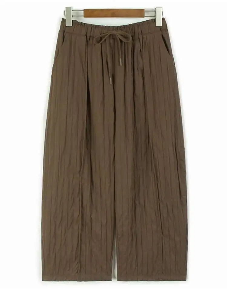 High Elastic Waist Gray Pleated Drawstring Long Wide Leg Pants New Trousers Women Fashion Tide Spring Autumn 2025 1DH8937