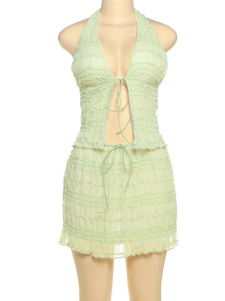 Summer Fashion Skirt Two Piece Sets Women Halter Tank Tops And Hot Skirt Female Beach Club Party Sexy 2 Piece Set