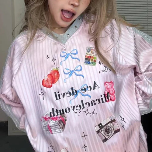 Load image into Gallery viewer, Oversized Printing Grunge T-shirt Women Y2k Aesthetics Rivet  Casual Tops Harajuku Fairycore 00s E-girl Cute Tshirt Fairy Tees
