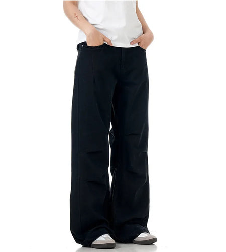 Men Flared Cargo Pants Solid Color New American Loose Straight Wide Leg Stylish Pleated Design Male Trousers Spring 9W1376