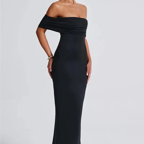 Load image into Gallery viewer, Strapless Backless Sexy Maxi Dress For Women Black Solid Off-shoulder Sleeveless Bodycon Club Party Long Dress Elegant
