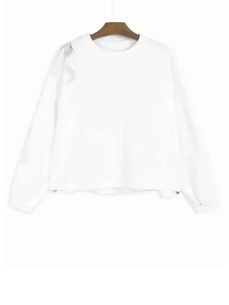 Black Lace Hollow Out Casual Sweatshirt New Round Neck Long Sleeve Women Big Size Fashion Tide Spring Autumn 2025 1DH7096