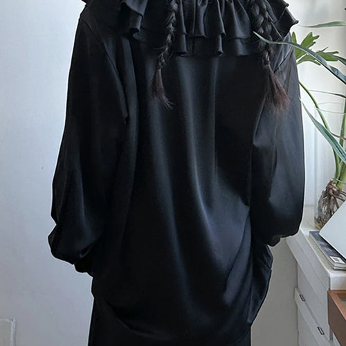 Load image into Gallery viewer, Women White Black Ruffles Big Size Elegant Blouse New V-neck Long Sleeve Shirt Fashion Tide Spring Autumn 2025 1DH95500
