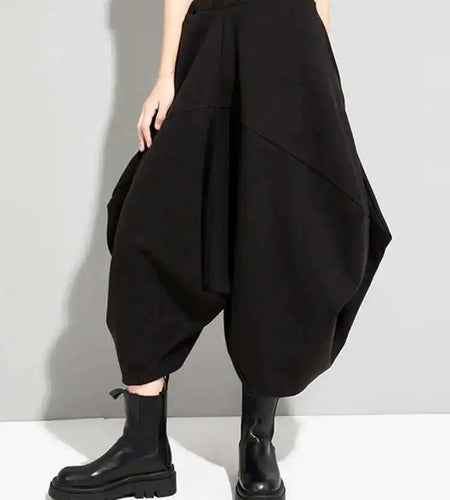 High Elastic Waist Black Irregular Big Size Long Trousers New Loose Fit Pants Women Fashion Spring Autumn 2025 1DE4266