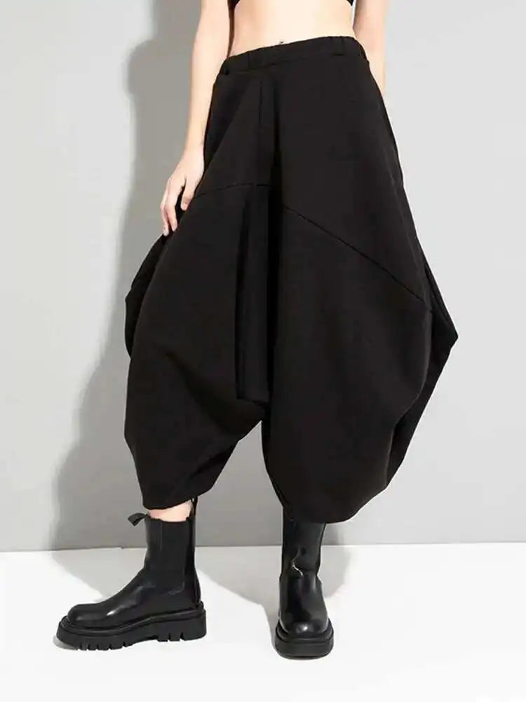 High Elastic Waist Black Irregular Big Size Long Trousers New Loose Fit Pants Women Fashion Spring Autumn 2025 1DE4266