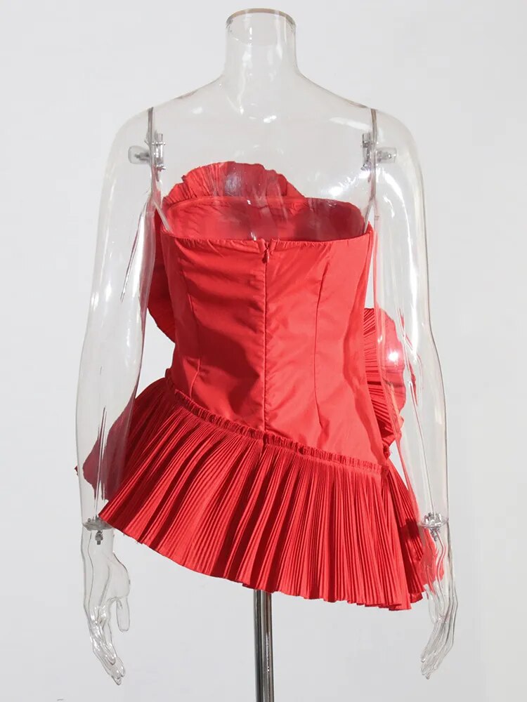 Pleated Summer Tank Tops For Women Strapless Sleeveless Spliced Floral Irregular Vest Female Fashion Clothing
