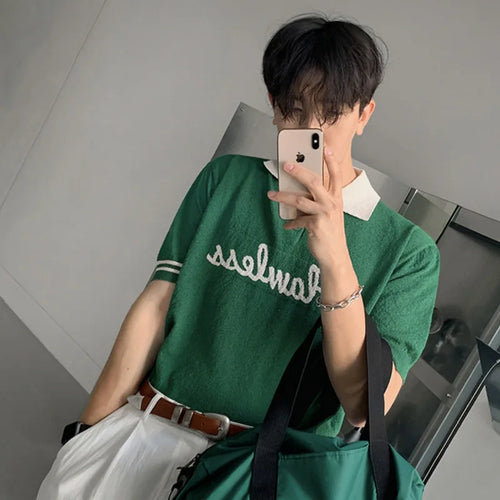 Load image into Gallery viewer, Simple Summer Men&#39;s T-shirt Loose Short Sleeve Casual Tops Letter Knitting Male Tees Korean Style Chic 9C6067
