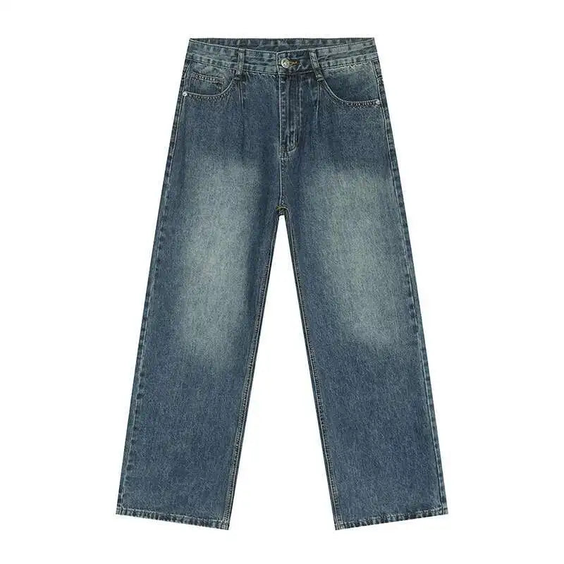 Minimalist Men Denim Pants Droop Solid Color Washed Casual Straight Wide Leg Korean Style Male Loose Jeans Menswear 9C7863