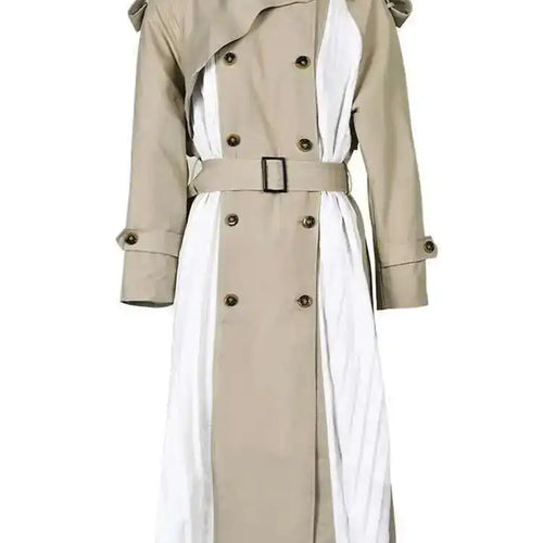 Load image into Gallery viewer, Women Khaki Pleated Big Size Long Trench New Lapel Long Sleeve Loose Fit Windbreaker Fashion Spring Autumn 2025 1DF0722
