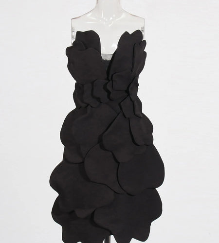 Solid Spliced Appliques Slimming Dresses For Women Strapless Sleeveless High Waist Temperament Dress Female Clothes