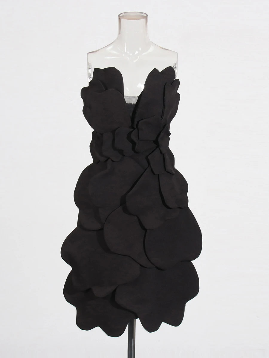 Solid Spliced Appliques Slimming Dresses For Women Strapless Sleeveless High Waist Temperament Dress Female Clothes