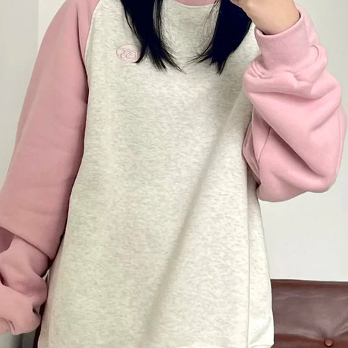 Load image into Gallery viewer, Sweet Pink Spell Color Women&#39;s Hoodies O-neck Fashion Autumn Loose Pullovers Basic Female Hoodies Casual Office Ladies
