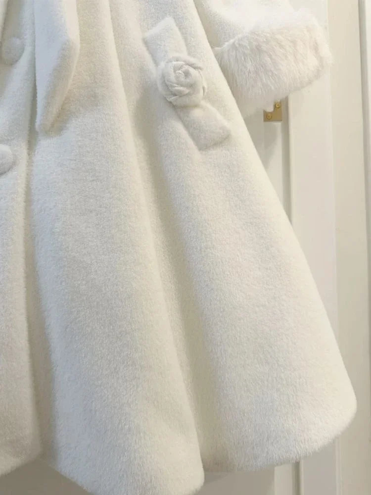 Japanese Lolita Sweet Girl Blends Jackets Women Y2k Aesthetic Fur Patchwork Vintage Coats Harajuku Kawaii Pocket Bow Jacket Cute