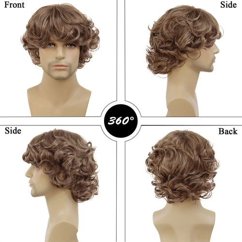 Load image into Gallery viewer, Synthetic Curly Men Wig Short Brown Hair Businessmen Curly Haircut Man Guys Natural Hairstyle The Summer Outfits Cosplay Costume
