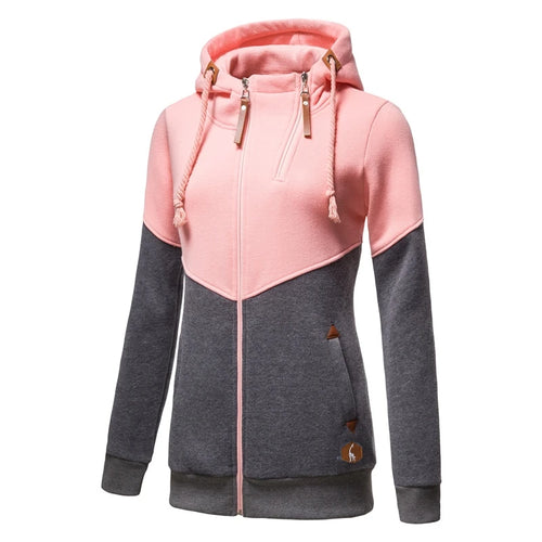Load image into Gallery viewer, Spring Hoodied Sweatshirt Ladies Casual Patchwork Slim Womens Jackets Brand Warm Long Style Buttocks Hoodies Women

