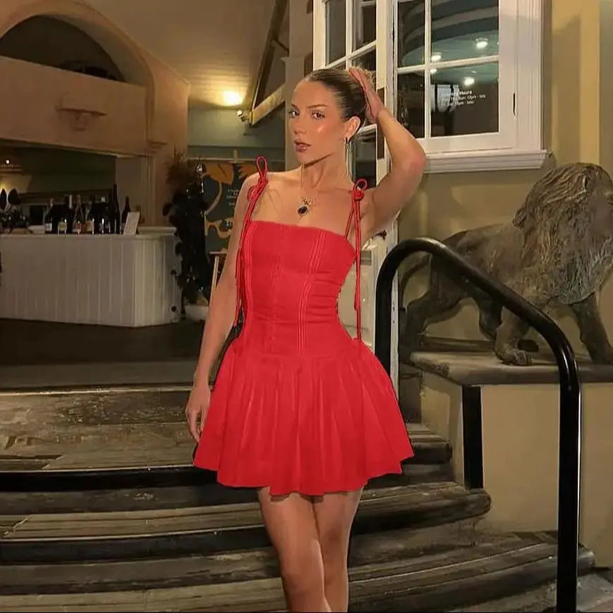 Summer White A Line Dress Elegant Spaghetti Strap Bodycon Party Dresses Casual Ruched Holiday Dress Women 2023