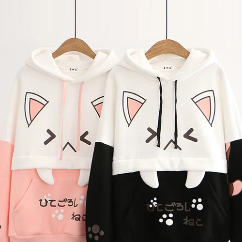 Load image into Gallery viewer, Harajuku Kawaii Hoodies Anime Cotton Fleece Sweatshirt Cat Printed Hooded Sweet Top Women Winter Thick Warm Y2k Girls Cute Coat
