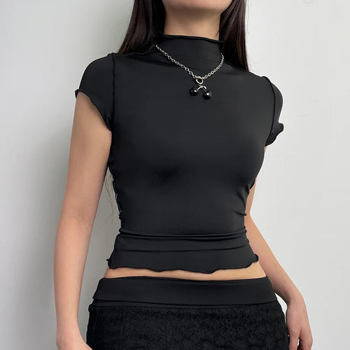 Load image into Gallery viewer, Casual Stitching Skinny Women T-shirts Solid Basic Turtleneck Streetwear Cropped Top All-Match Tee Shirt Outfits New
