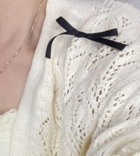 Autumn Grunge Sweet Bow Knitted Cardigans Y2k Aesthetic Hollow Out Oversized Coats Single Breasted Women Kawaii Sweaters Tops