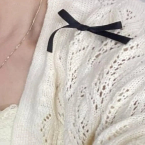 Load image into Gallery viewer, Autumn Grunge Sweet Bow Knitted Cardigans Y2k Aesthetic Hollow Out Oversized Coats Single Breasted Women Kawaii Sweaters Tops
