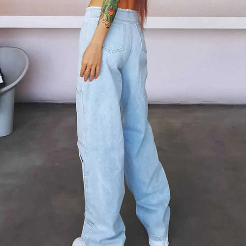 Load image into Gallery viewer, Blue Korean Denim Wide Leg Pants For Women High Waist Solid Minimalist Trousers Female Fashion Clothing Style
