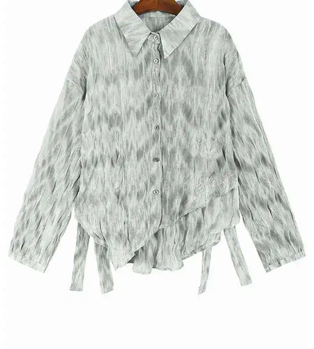 Women Coffee Tie Dye Ribbon Big Size Casual Blouse New Lapel Long Sleeve Shirt Fashion Tide Spring Autumn 2025 1DH5309