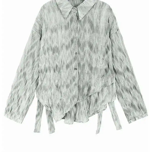 Load image into Gallery viewer, Women Coffee Tie Dye Ribbon Big Size Casual Blouse New Lapel Long Sleeve Shirt Fashion Tide Spring Autumn 2025 1DH5309
