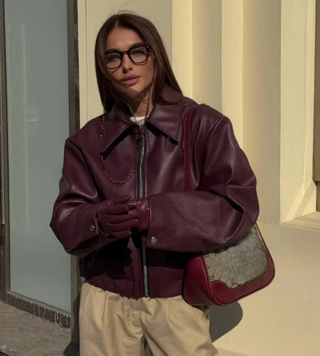 Autumn Winter 2024 Women's Moto Biker Zipper Long Sleeve Jacket Faux Leather Jacket Outerwears Causal New in Coats