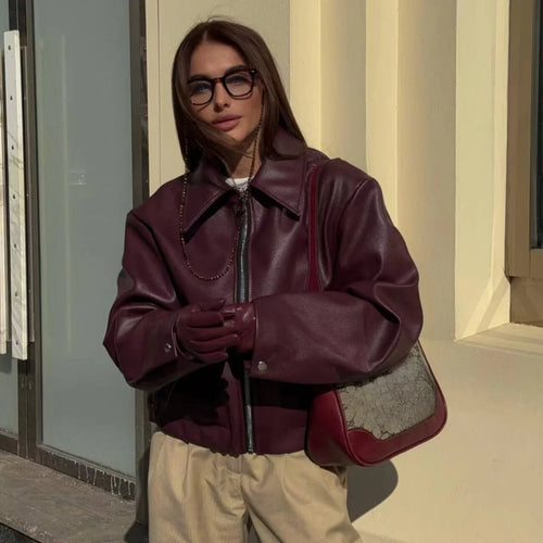 Load image into Gallery viewer, Autumn Winter 2024 Women's Moto Biker Zipper Long Sleeve Jacket Faux Leather Jacket Outerwears Causal New in Coats
