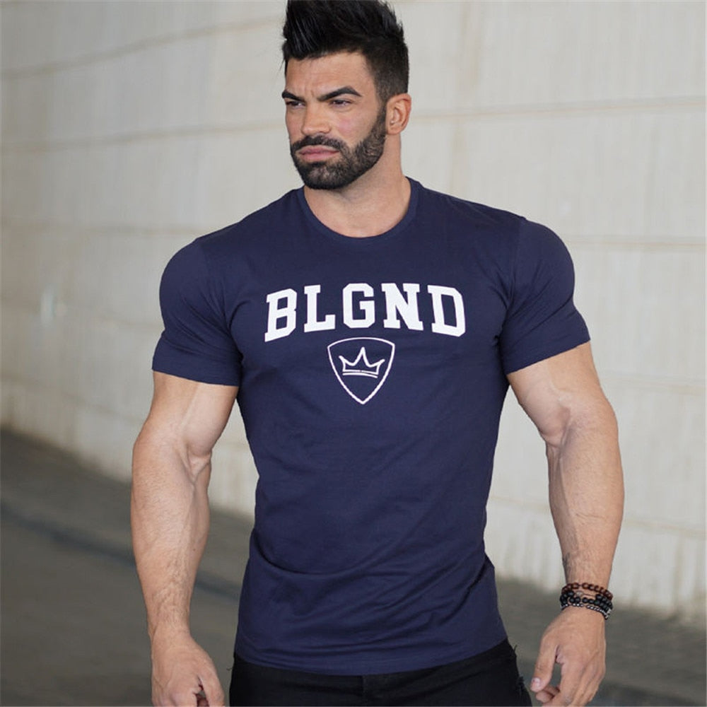 Casual Print T-shirt Men Fitness Bodybuilding Short sleeve Shirts Gym Workout Cotton Skinny Tee Tops Male Summer Fashion Apparel