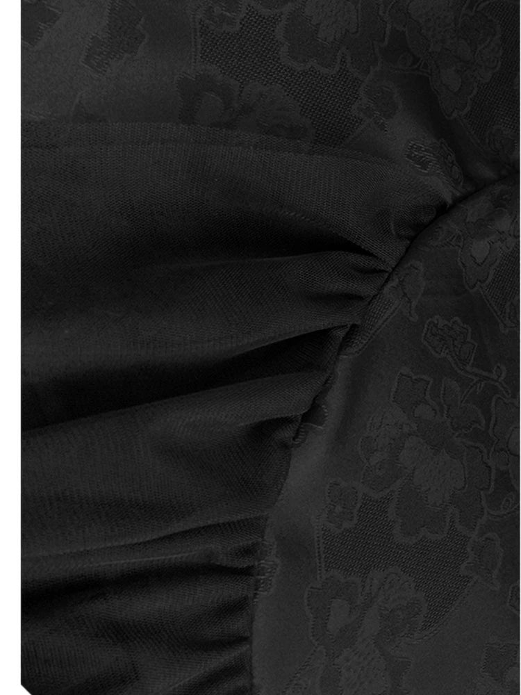 Women Black Jacquard Buckle Mesh Big Size Midi Dress New Stand Collar Short Sleeve Fashion Tide Spring Summer 2025 1DJ1231