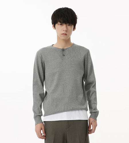 Simple Men's Knits Slim Knitting Casual Buttons Round Collar Solid Color Autumn Long Sleeved Pullover Male Tops 9C6932