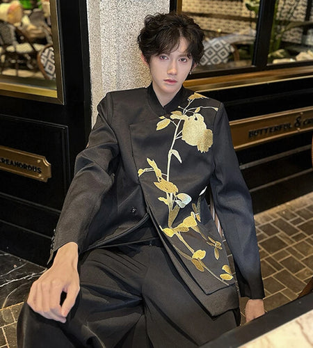 Men's Suit New Chinese Style Embroidered Handsome Stand Collar Single Breasted Chic Male Casual Tops Spring 9W1935