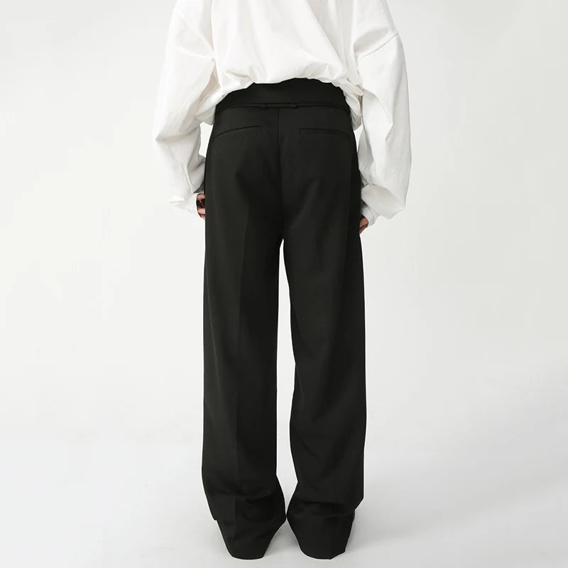 Minimalist Men's Suit Pants Casual Belt High Waist Solid Color Bottom Straight Wide Leg Loose Male Trousers Autumn 9S8