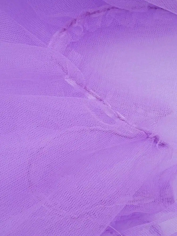 Women Purple Ruffles Mesh Perspective Big Size Long Dress New Round Neck Half Sleeve Fashion Spring Summer 2025 JR7711