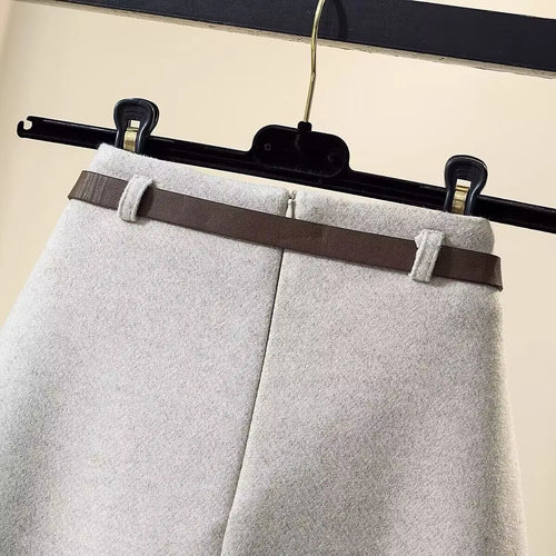 Load image into Gallery viewer, 2023 Winter Solid Woolen Midi Skirt Women Elegant Streetwear A-line Zipper Long Skirt Female Vintage High Waist Thick Simple New
