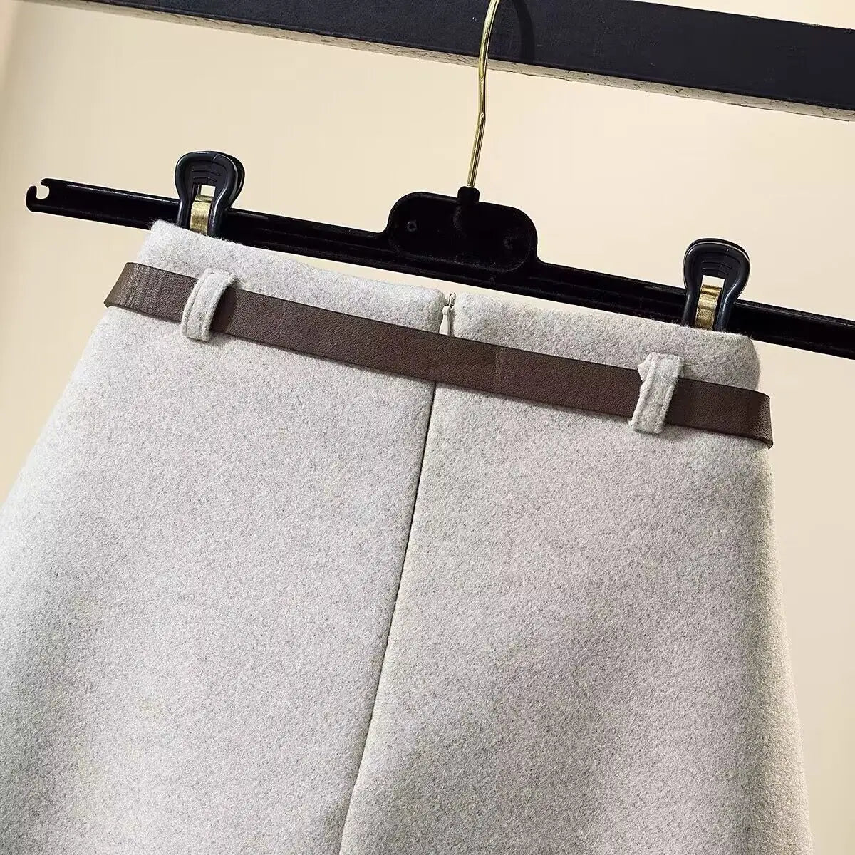 2023 Winter Solid Woolen Midi Skirt Women Elegant Streetwear A-line Zipper Long Skirt Female Vintage High Waist Thick Simple New