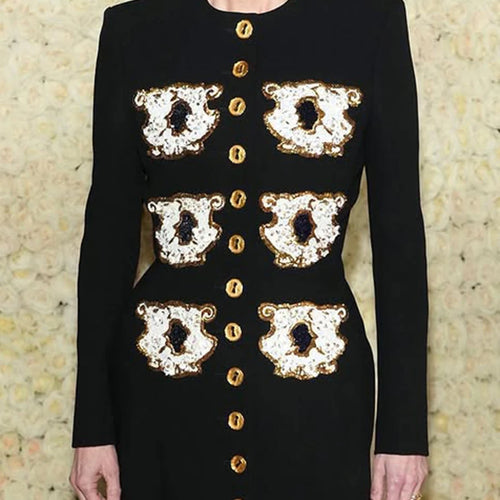 Load image into Gallery viewer, Personality Pattern Patchwork Long Coat Round Neck Long Sleeve Hit Color Elegnat Jacket Female Fashion
