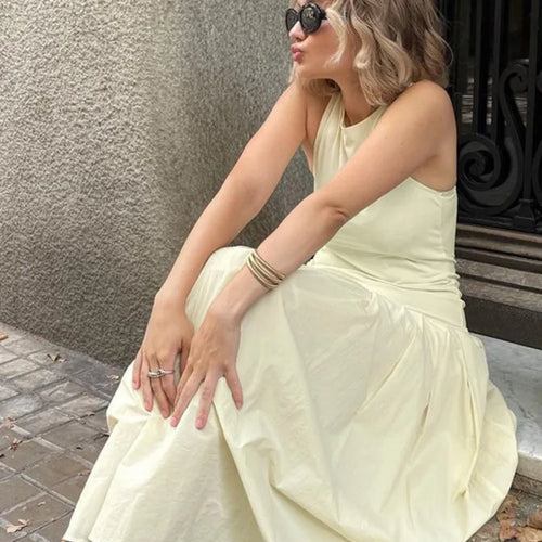 Load image into Gallery viewer, Patchwork Sleeveless Maxi Dress For Women Autumn New Casual Solid O Neck Loose A-line Long Tank Dress Elegant Fashion
