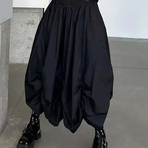 Load image into Gallery viewer, High Elastic Waist Black Pleated Irregular Shaped A-line Half-body Skirt Women Fashion Tide New Spring Autumn 2025 1DH9135
