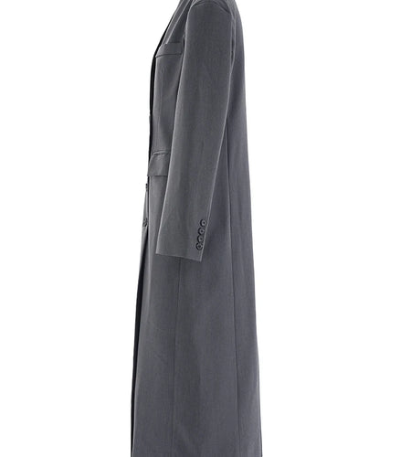 Women Gray Double Breasted Elegant Long Blazer New V-neck Long Sleeve Jacket Fashion Tide Spring Autumn 2025 CPDB153